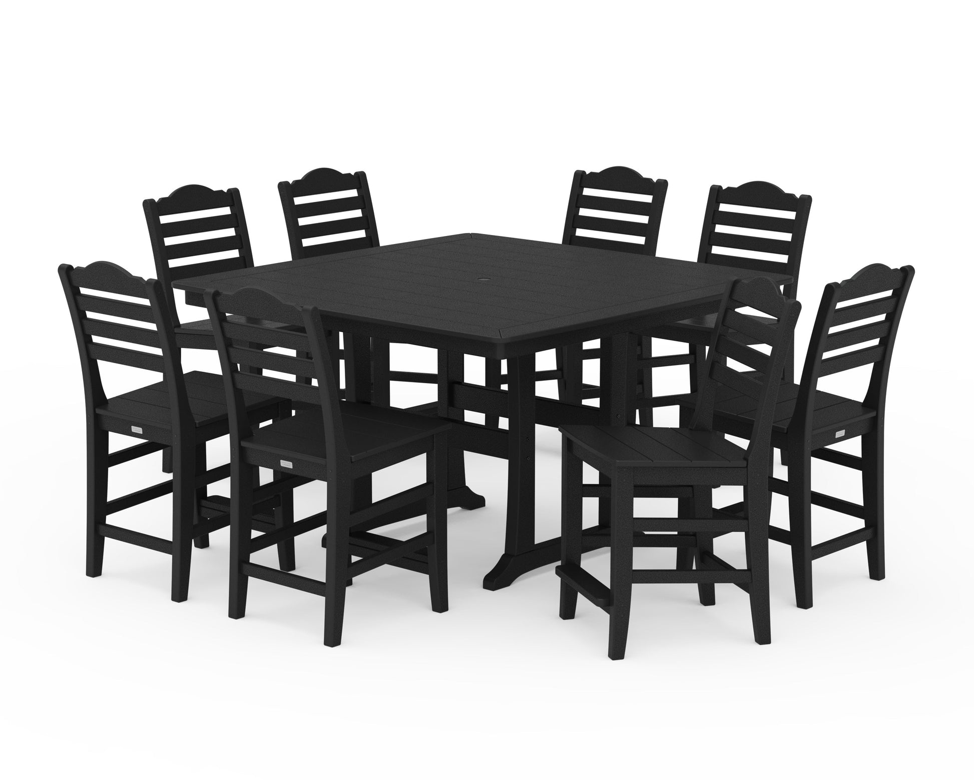 POLYWOOD Savannah Side Chair 9-Piece Square Counter Set with Trestle Legs — Black