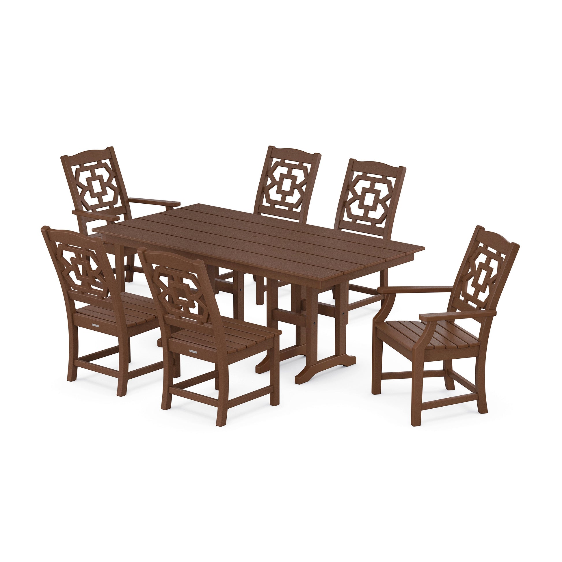 POLYWOOD Chinoiserie 7-Piece Farmhouse Dining Set — Mahogany