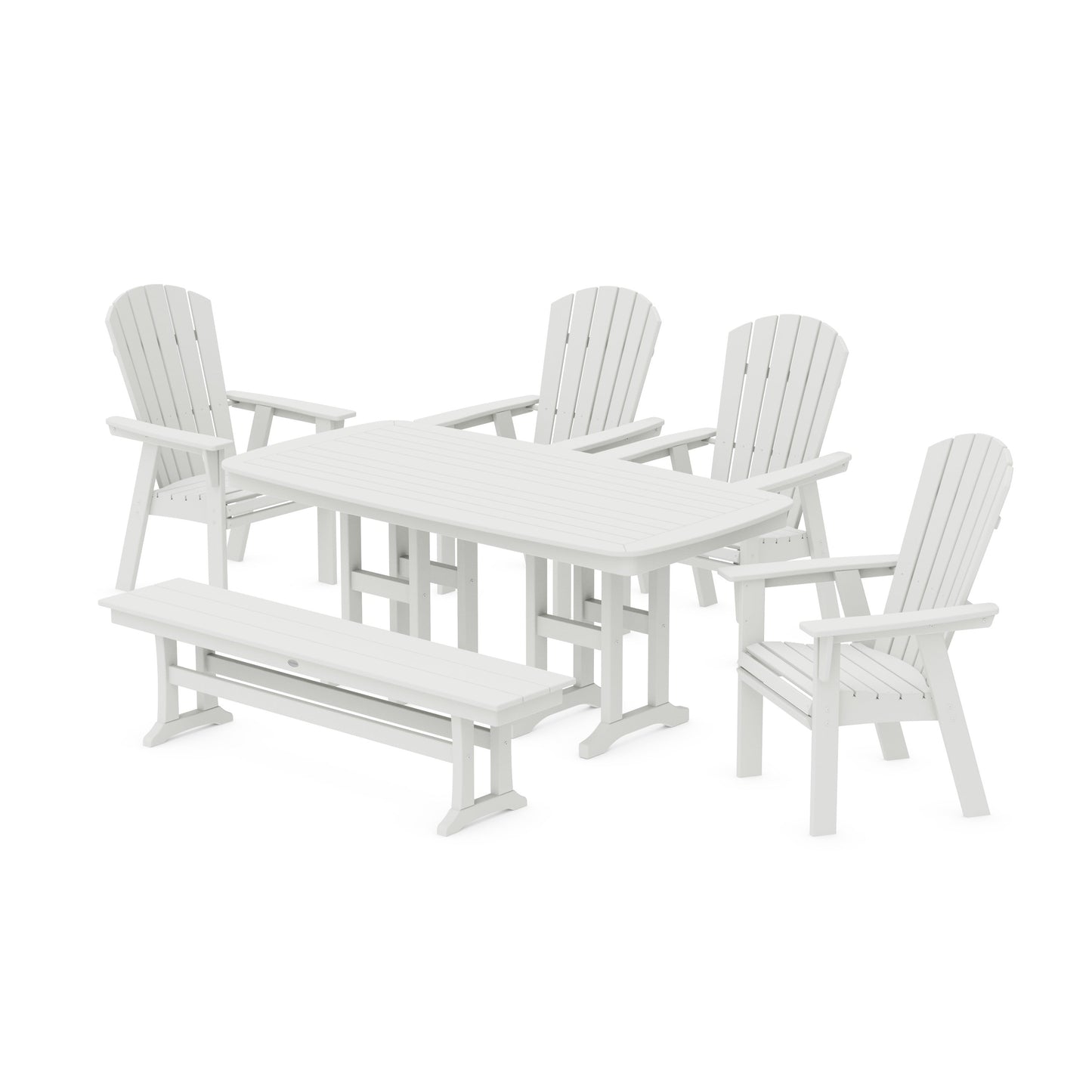 POLYWOOD Nautical Curveback Adirondack 6-Piece Dining Set with Bench — Vintage White
