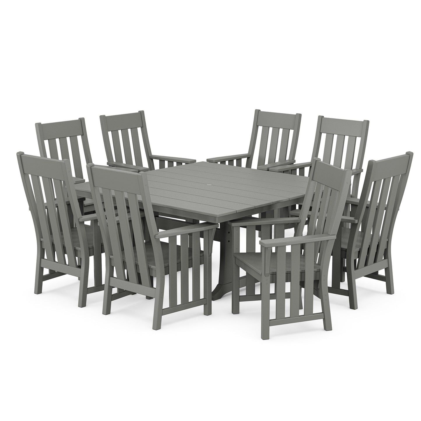 POLYWOOD Acadia 9-Piece Square Farmhouse Dining Set with Trestle Legs — Slate Grey