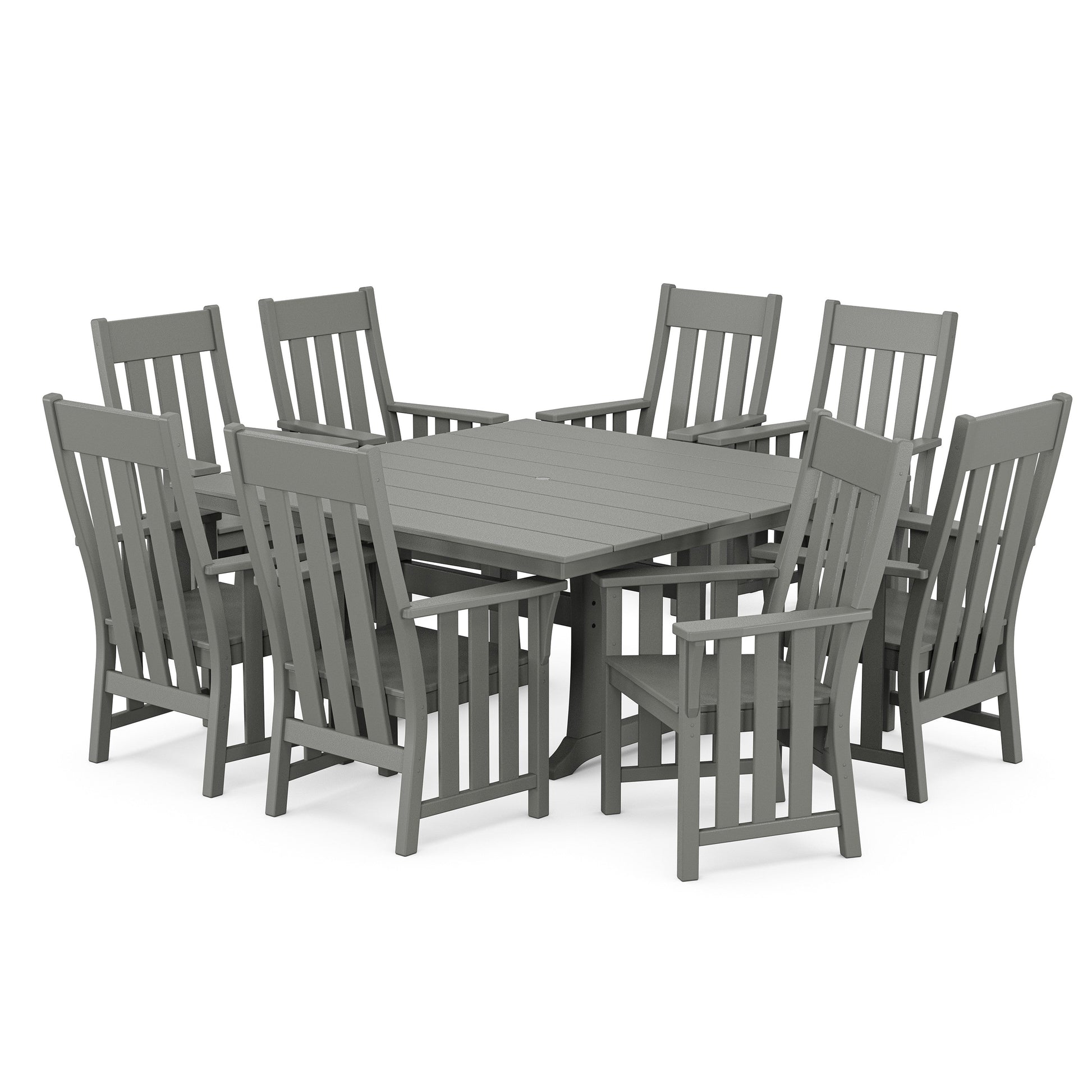 POLYWOOD Acadia 9-Piece Square Farmhouse Dining Set with Trestle Legs — Slate Grey