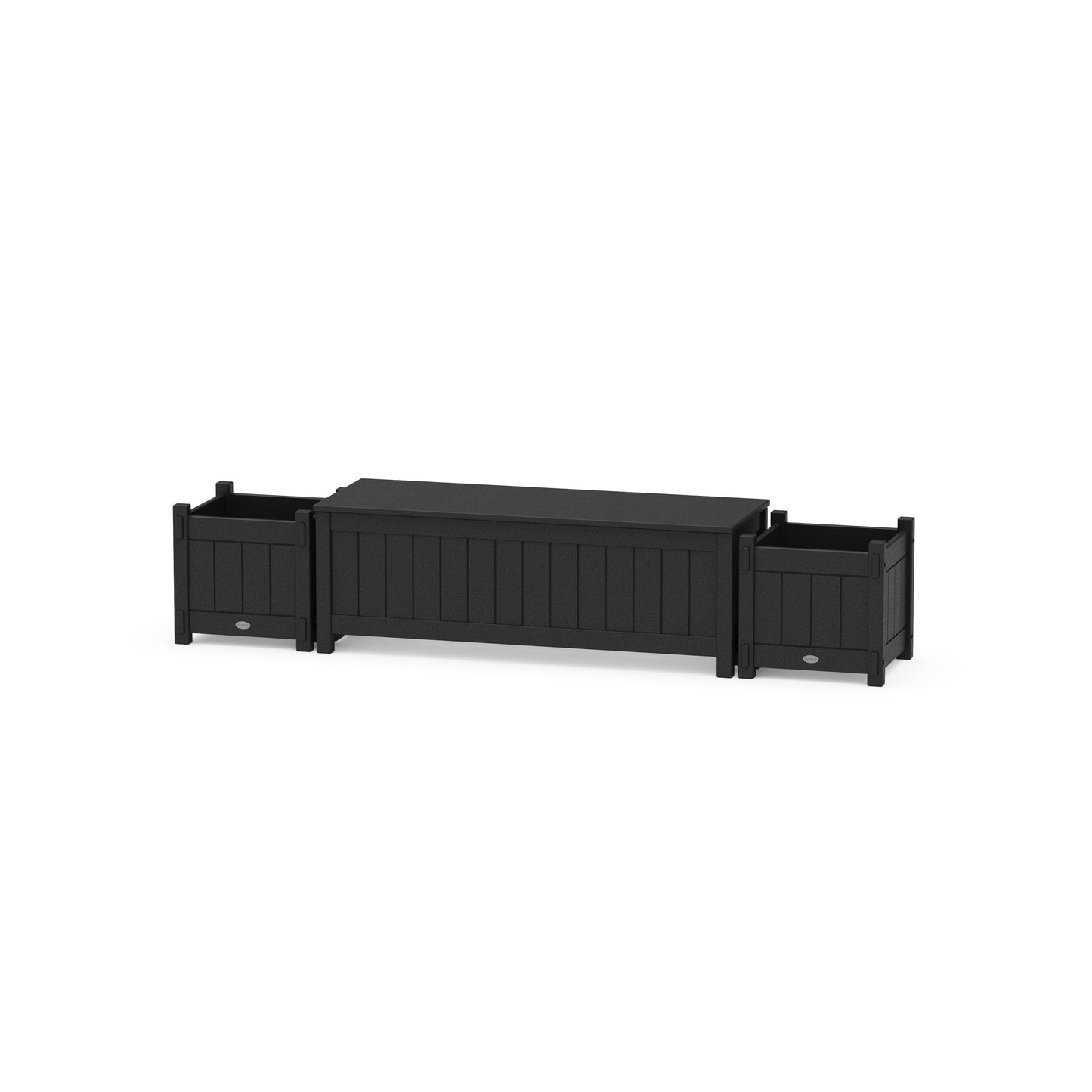 POLYWOOD 48" Vineyard Straight Planter Storage Bench Set — Black