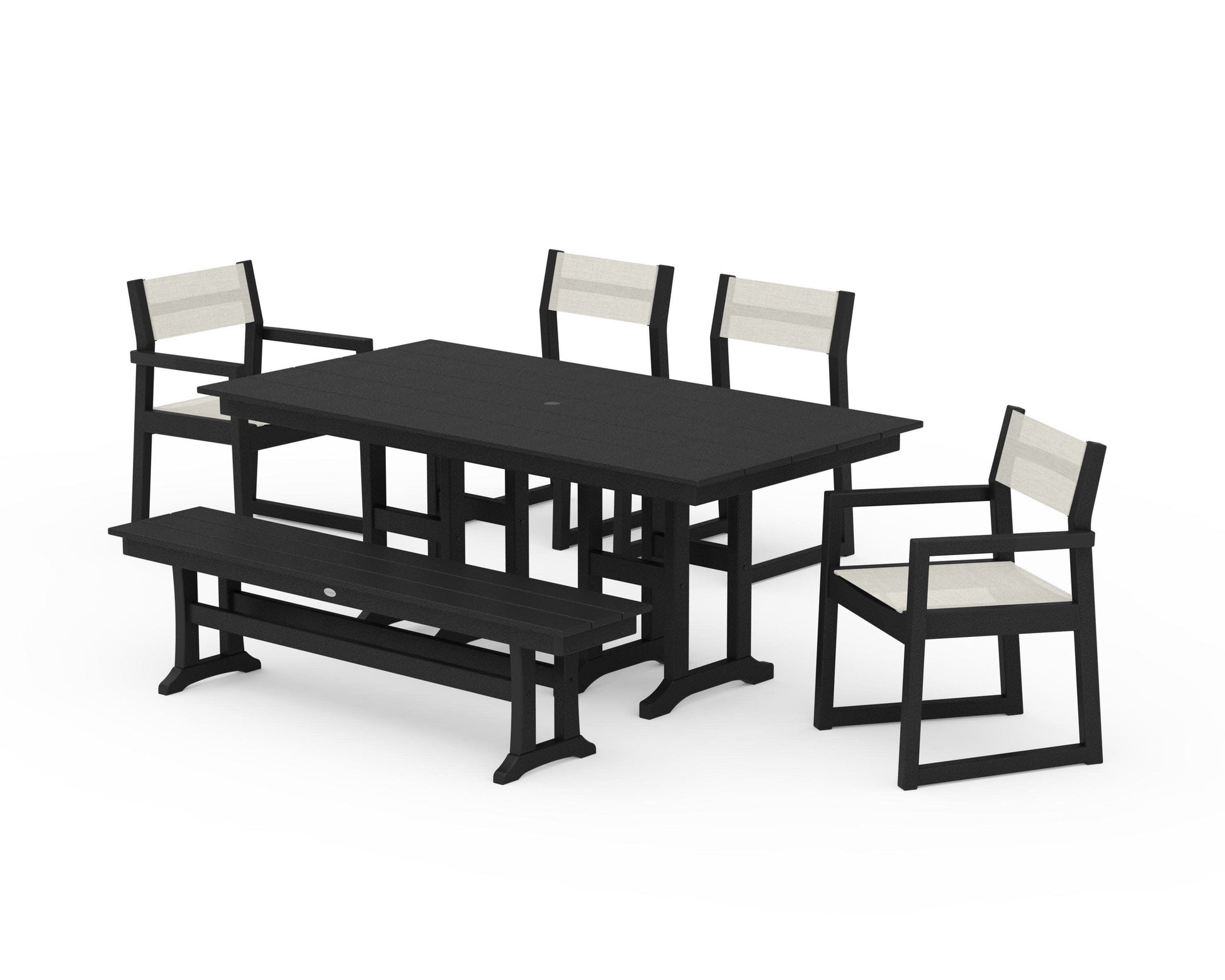 POLYWOOD EDGE Sling 6-Piece Farmhouse Dining Set — Black / Parchment Sling