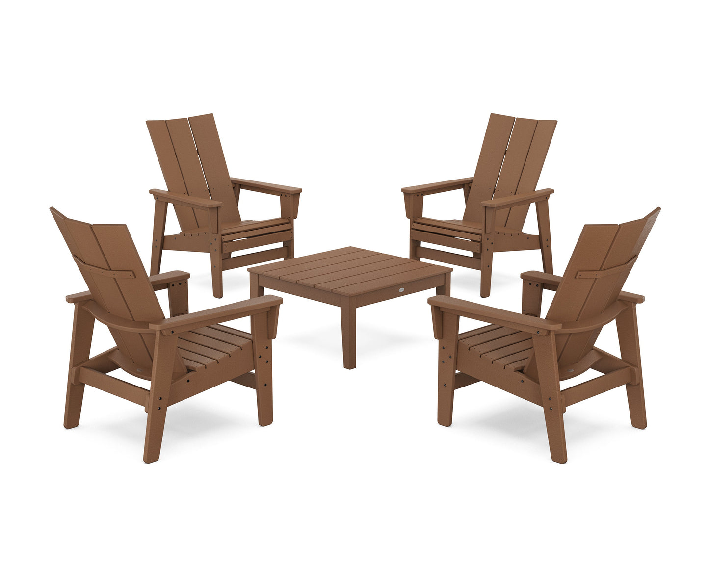 POLYWOOD 5-Piece Modern Grand Upright Adirondack Chair Conversation Group — Teak