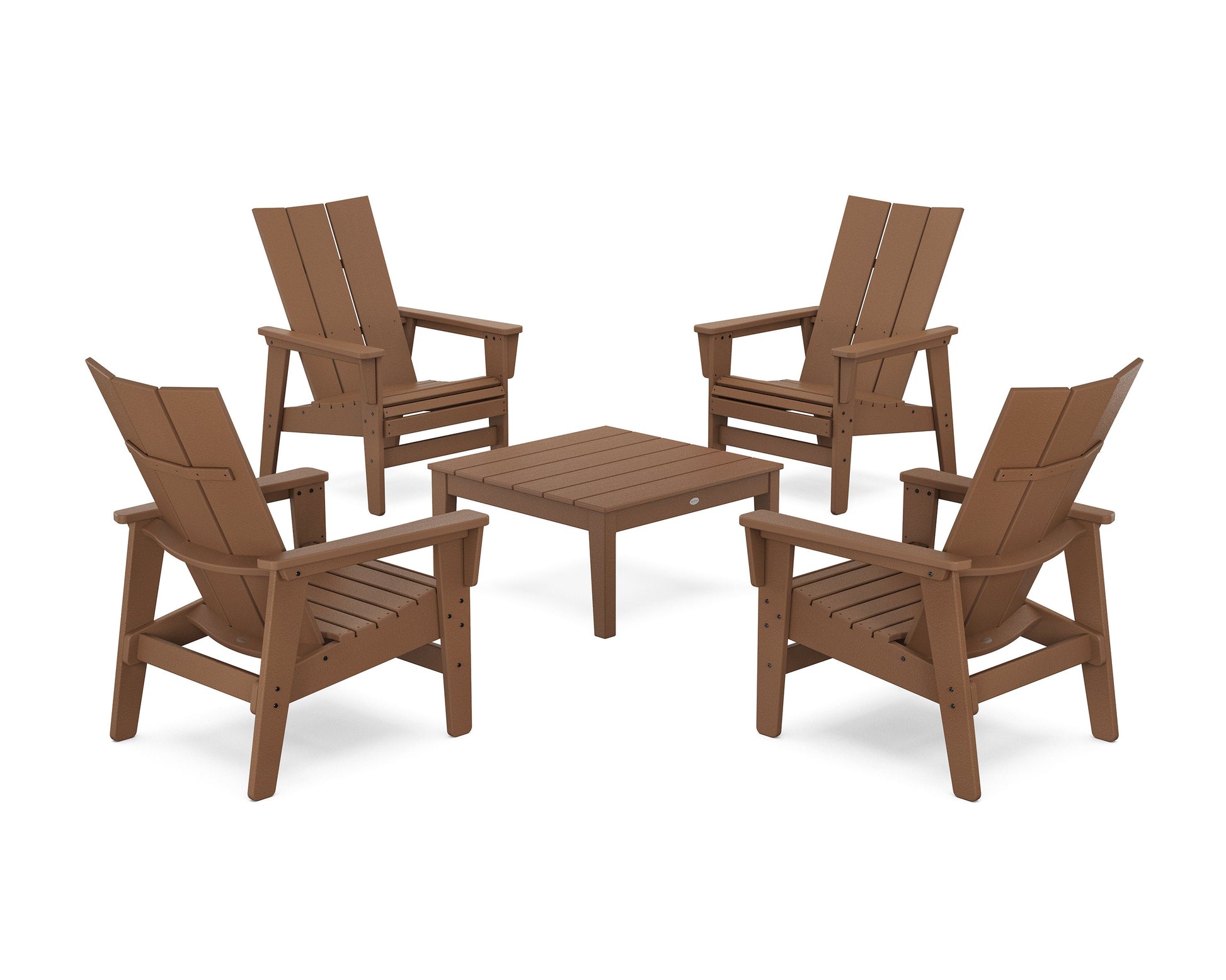 POLYWOOD 5-Piece Modern Grand Upright Adirondack Chair Conversation Group — Teak
