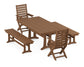 POLYWOOD Captain Folding Chair 5-Piece Farmhouse Dining Set With Trestle Legs — Teak
