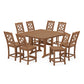 POLYWOOD Chinoiserie 9-Piece Square Side Chair Counter Set with Trestle Legs — Teak