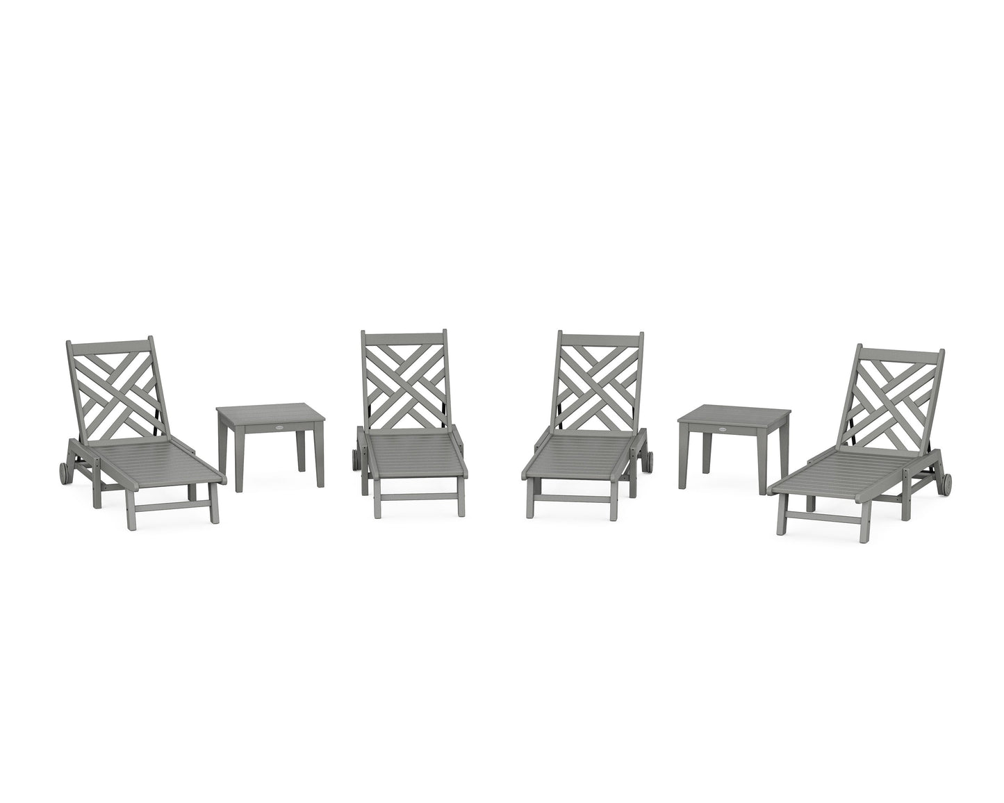 POLYWOOD Chippendale 6-Piece Chaise Set with Wheels — Slate Grey
