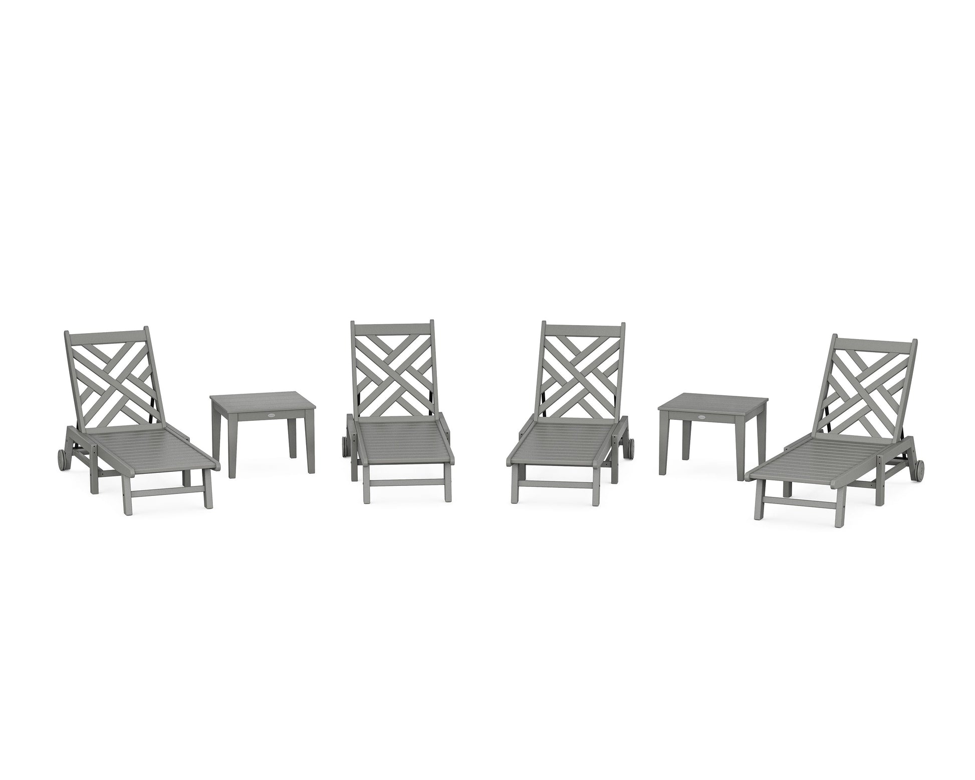 POLYWOOD Chippendale 6-Piece Chaise Set with Wheels — Slate Grey