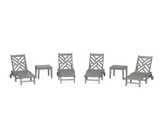 POLYWOOD Chippendale 6-Piece Chaise Set with Wheels — Slate Grey