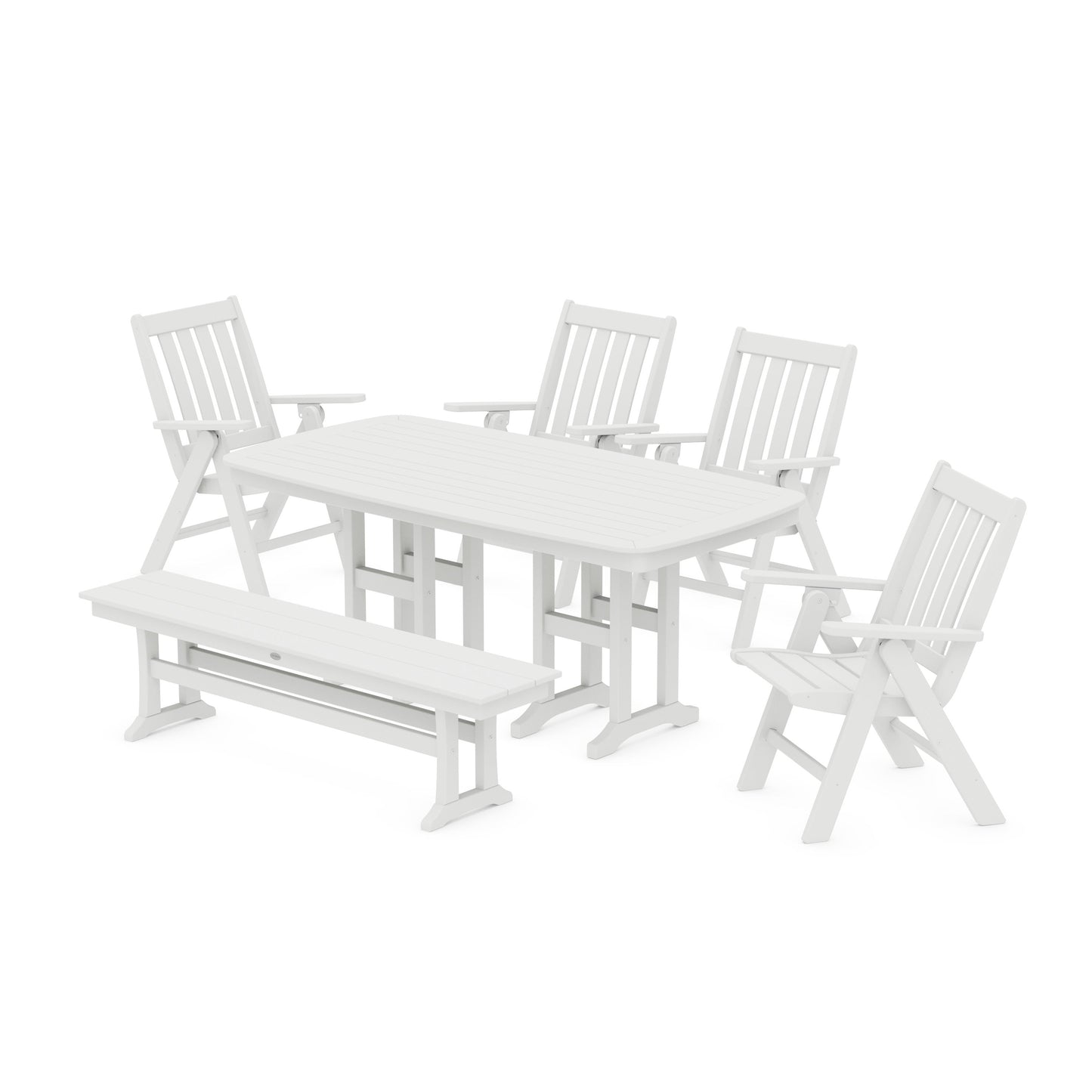POLYWOOD Vineyard Folding Chair 6-Piece Dining Set with Bench — White
