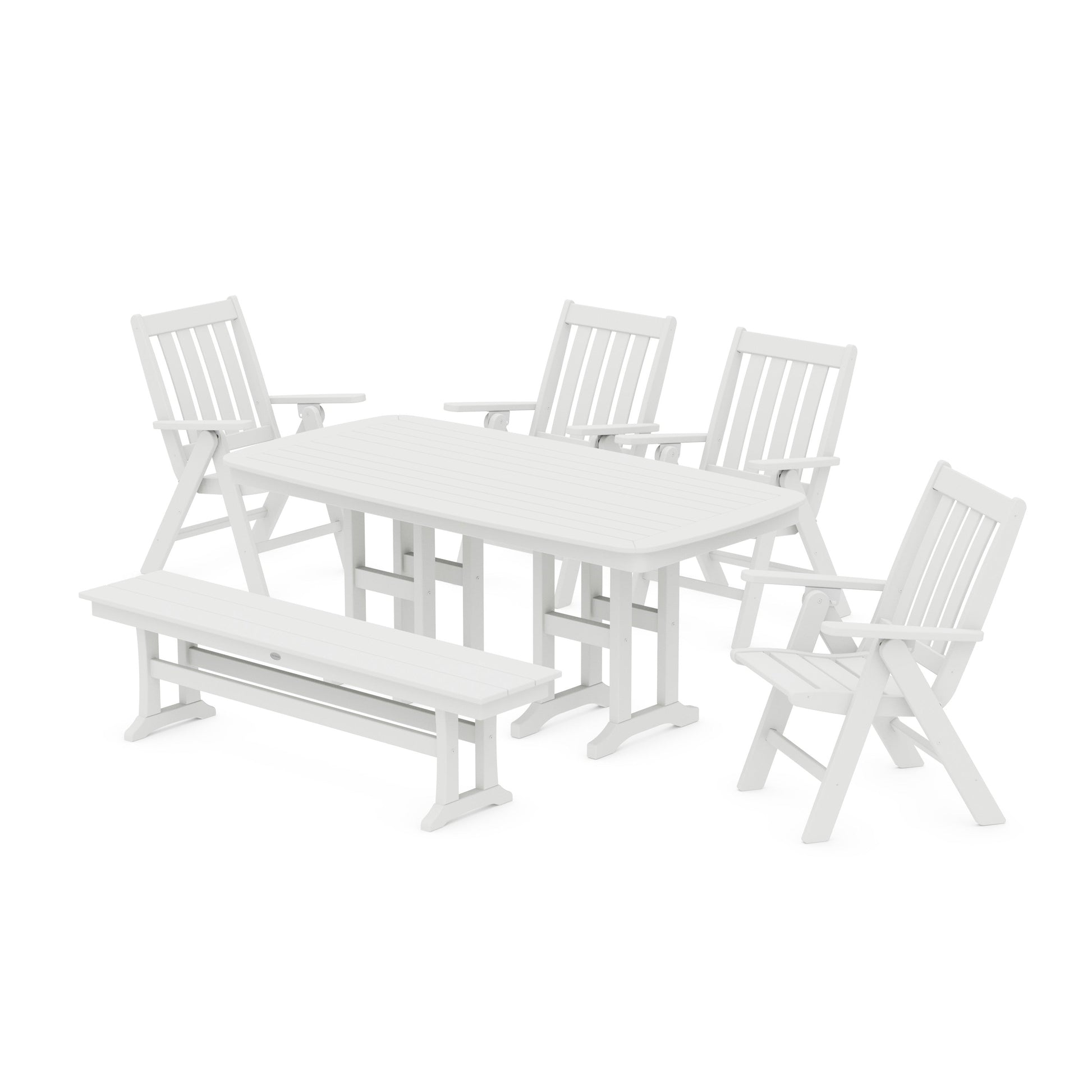 POLYWOOD Vineyard Folding Chair 6-Piece Dining Set with Bench — White