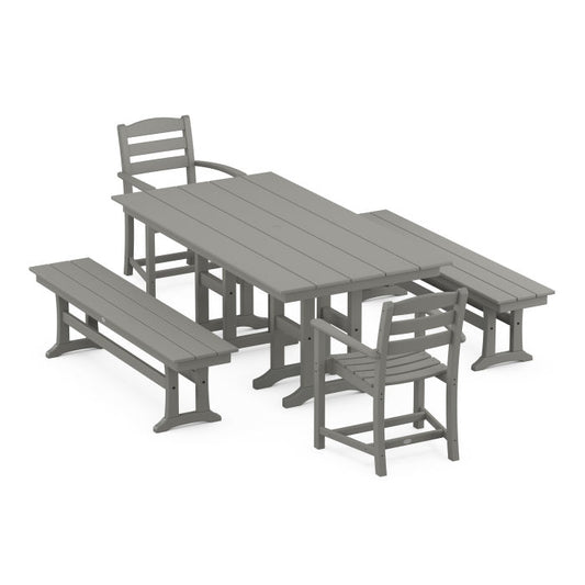 Polywood - La Casa Café 5-Piece Farmhouse Dining Set with Benches - FREE SHIPPING