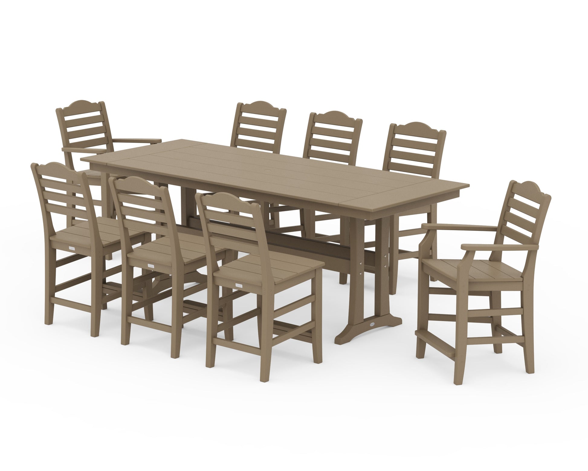 POLYWOOD Savannah 9-Piece Farmhouse Counter Set with Trestle Legs — Vintage Sahara