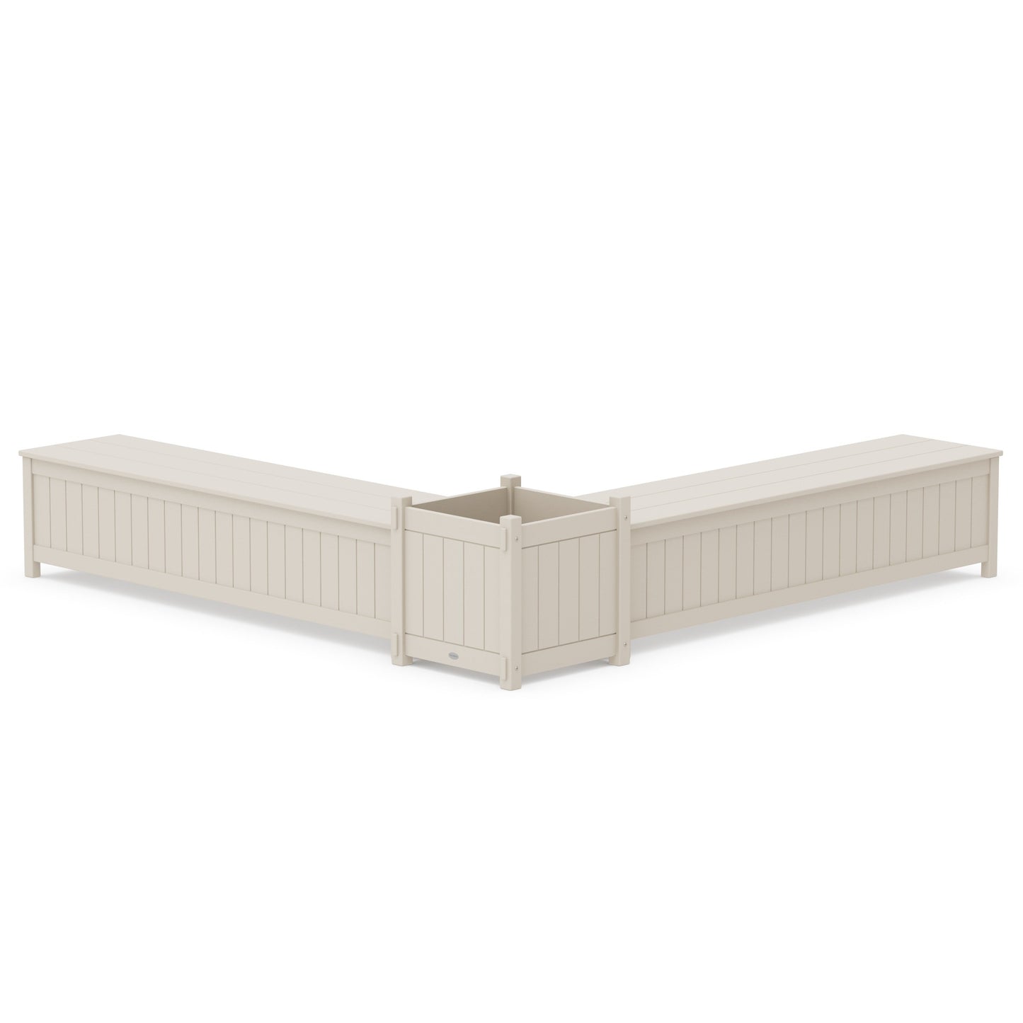 POLYWOOD 72" Vineyard L- Shaped Planter Storage Bench Set- Large — Sand