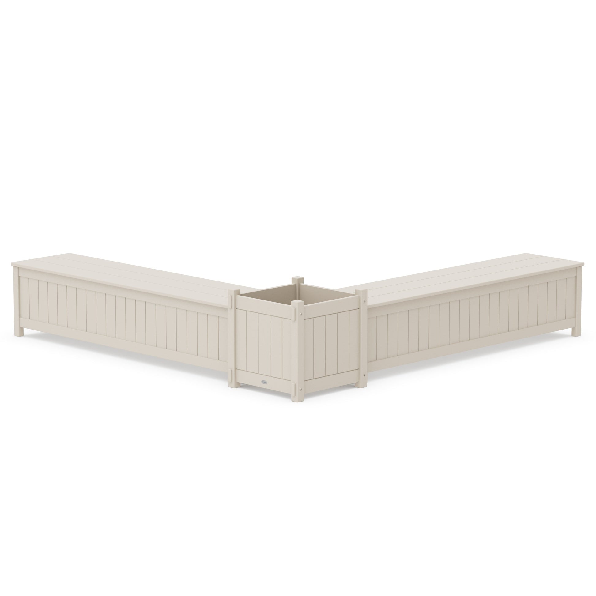POLYWOOD 72" Vineyard L- Shaped Planter Storage Bench Set- Large — Sand