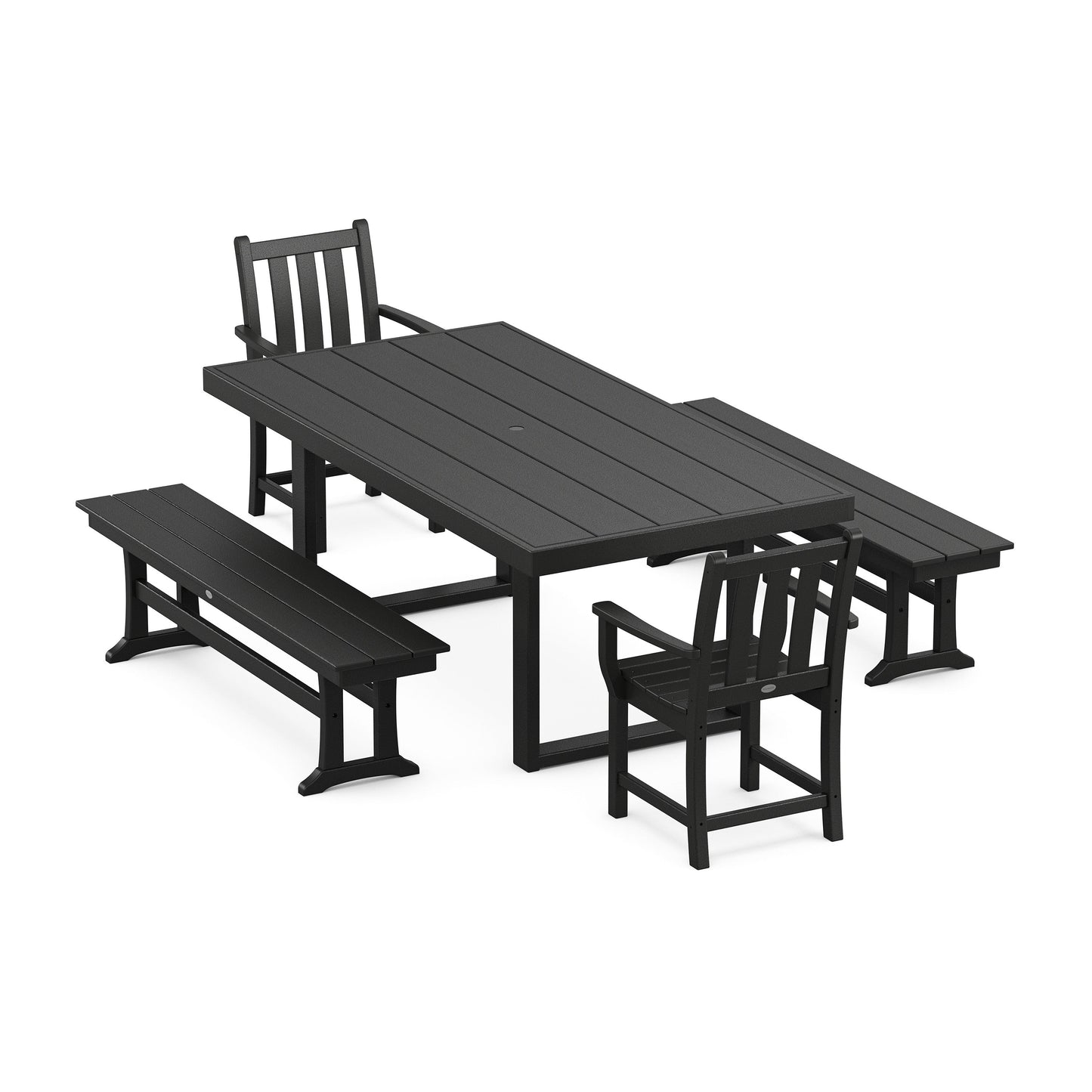 POLYWOOD Traditional Garden 5-Piece Dining Set with Benches — Black