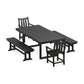 POLYWOOD Traditional Garden 5-Piece Dining Set with Benches — Black