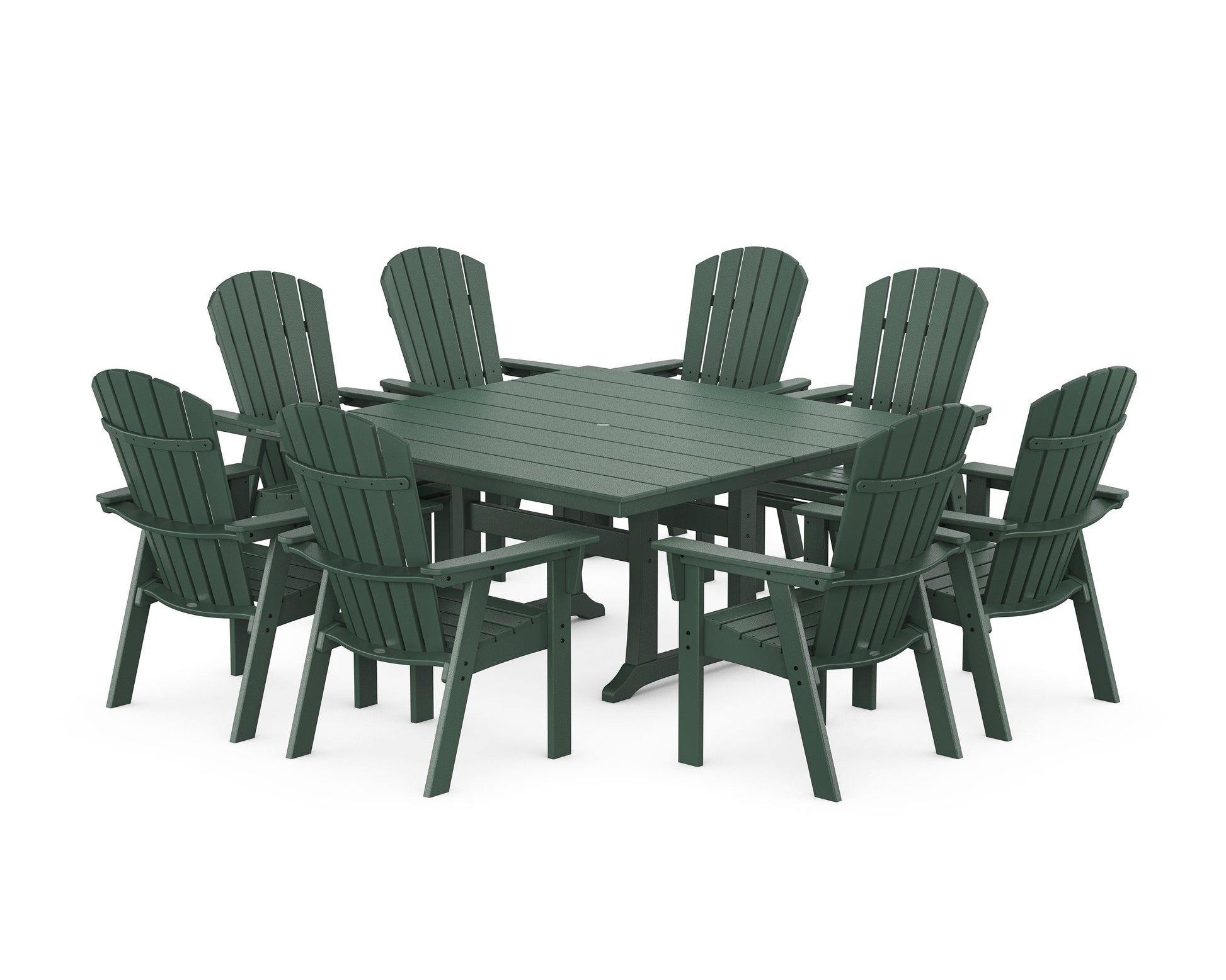 POLYWOOD Nautical Curveback Adirondack 9-Piece Square Dining Set with Trestle Legs — Green