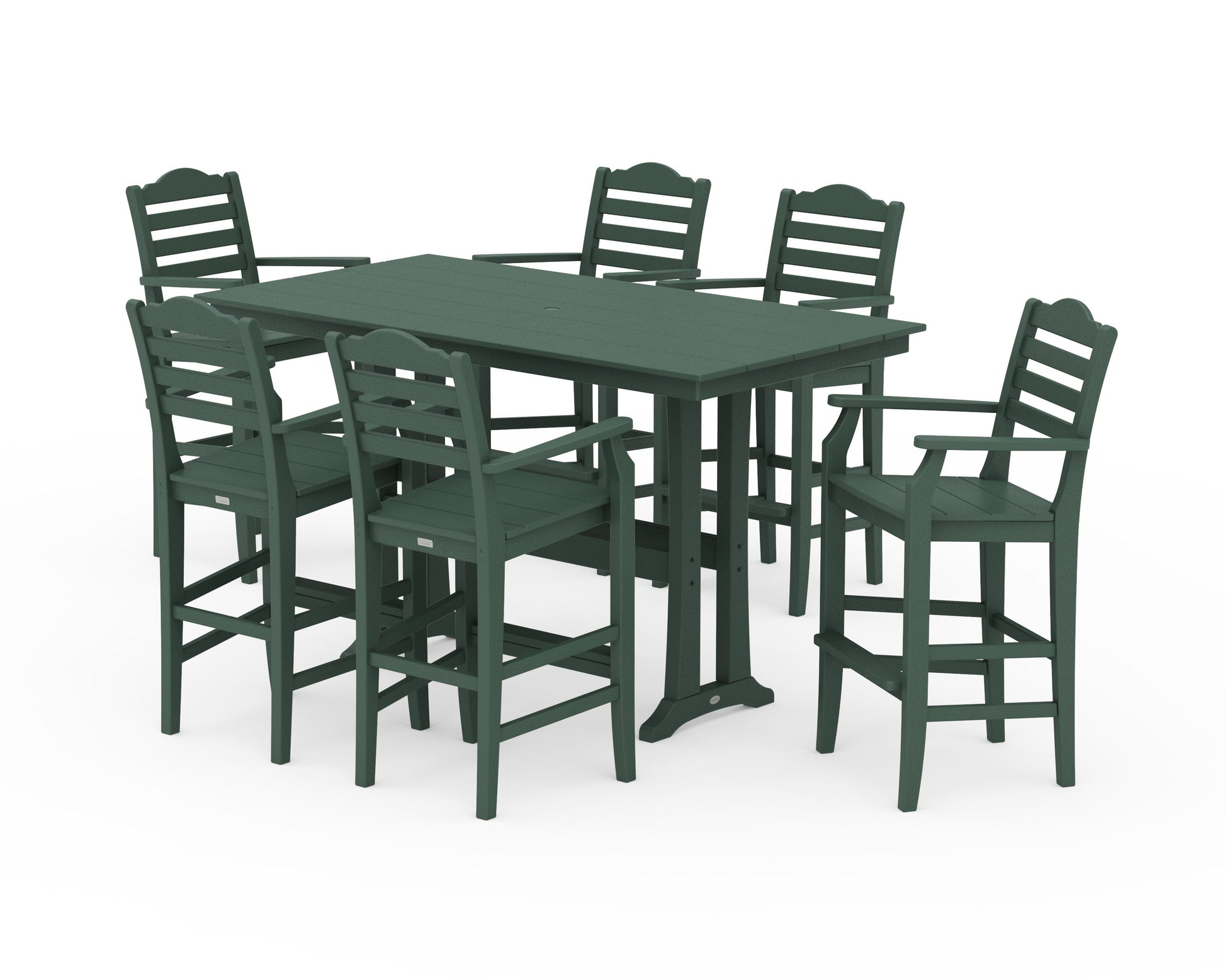POLYWOOD Savannah Arm Chair 7-Piece Farmhouse Bar Set with Trestle Legs — Green