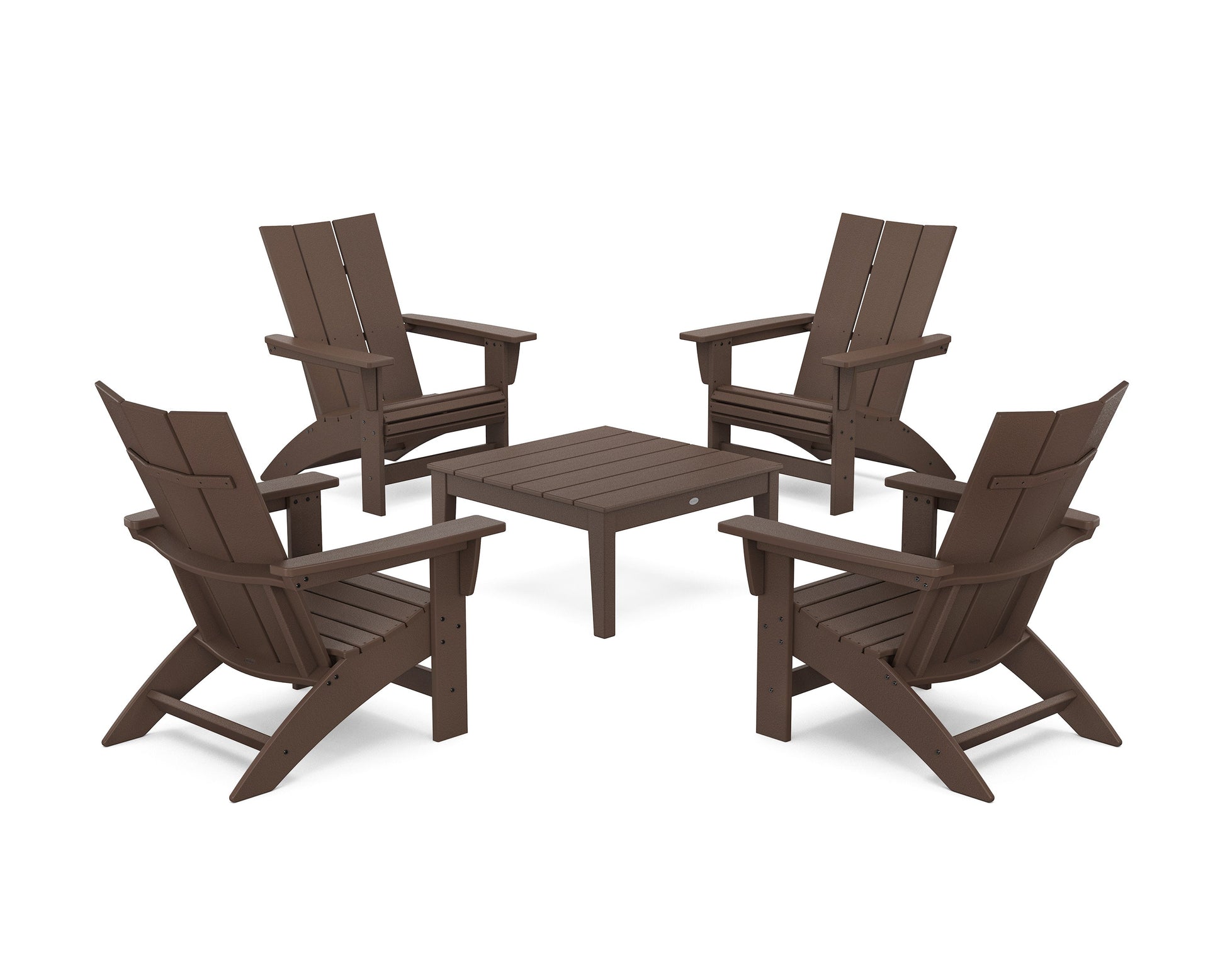 POLYWOOD 5-Piece Modern Grand Adirondack Chair Conversation Group — Mahogany