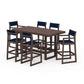POLYWOOD EDGE Sling 7-Piece Bar Table Set — Mahogany / Navy Blue Sling