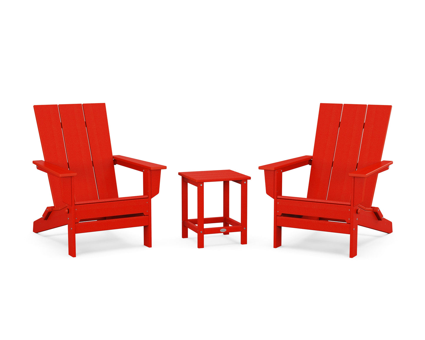 POLYWOOD 3-Piece Modern Studio Folding Adirondack Set — Sunset Red
