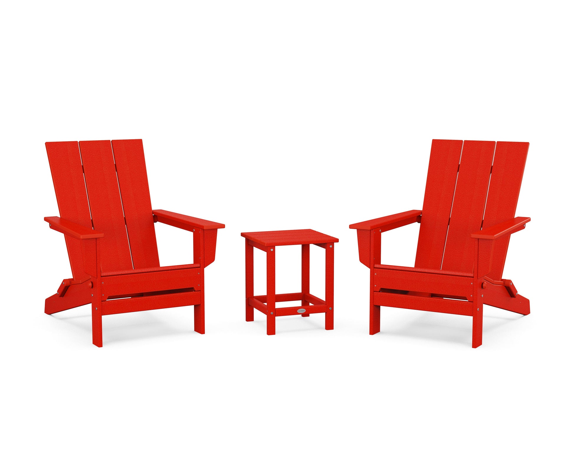 POLYWOOD 3-Piece Modern Studio Folding Adirondack Set — Sunset Red