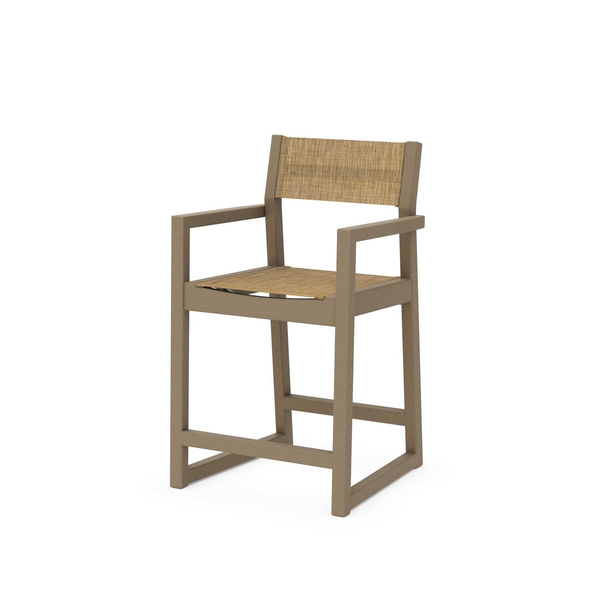 POLYWOOD EDGE Sling Counter Arm Chair — Vintage Sahara / Burlap Sling