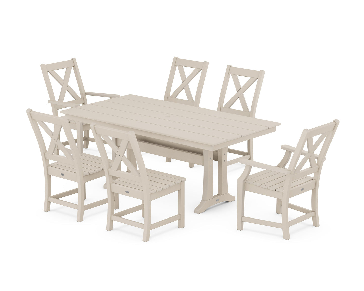 POLYWOOD Braxton 7-Piece Farmhouse Dining Set With Trestle Legs — Sand