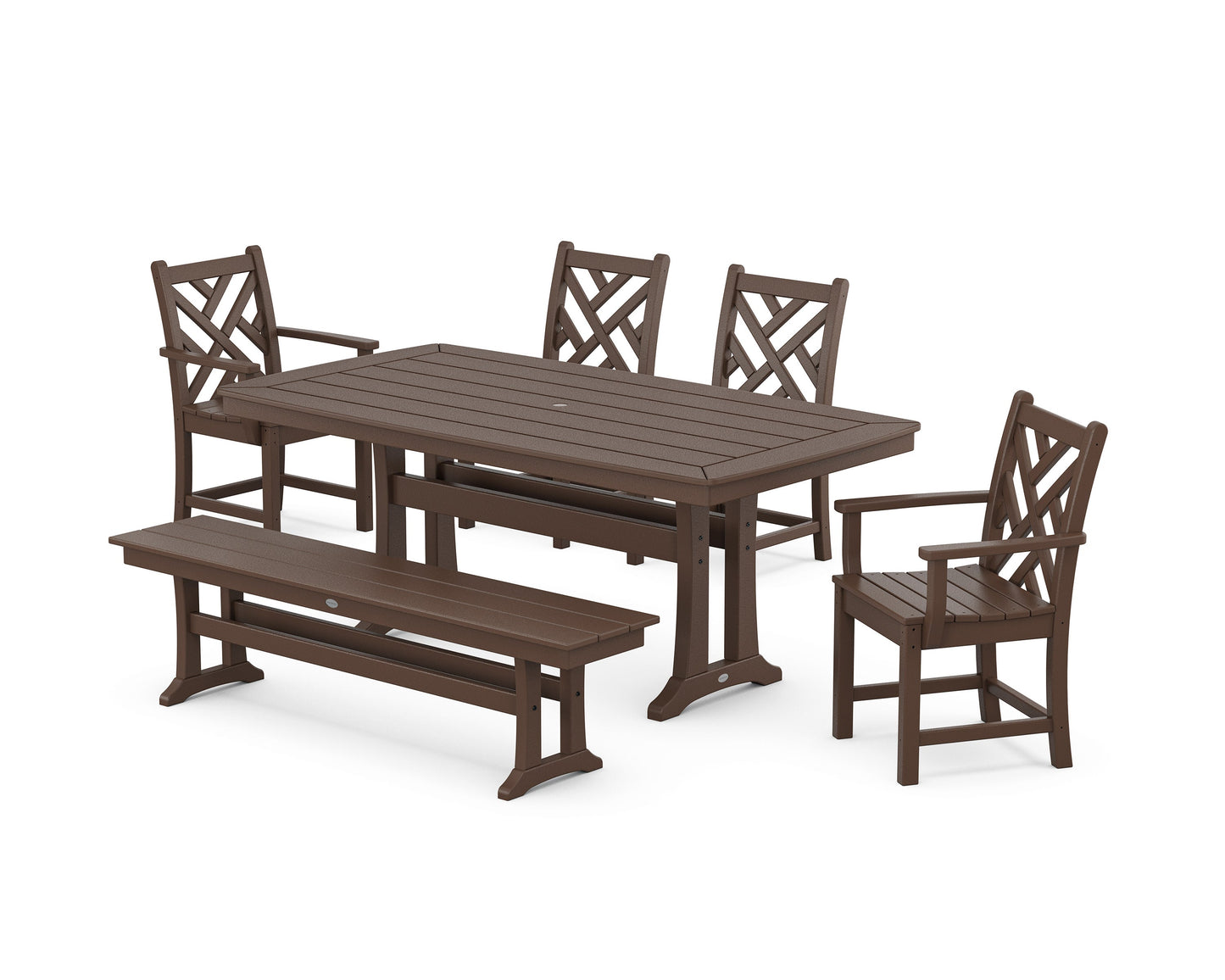 POLYWOOD Chippendale 6-Piece Dining Set with Trestle Legs — Mahogany
