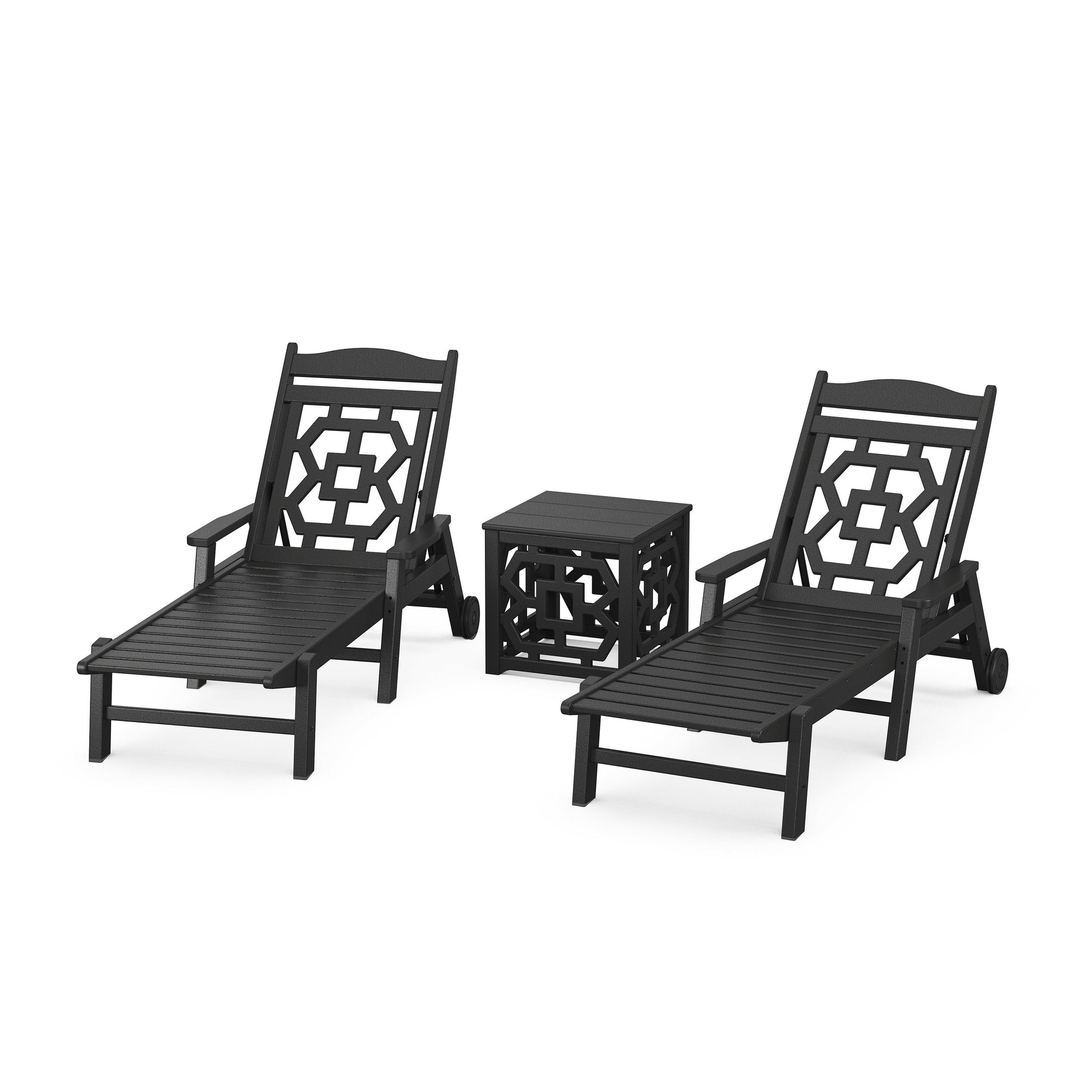POLYWOOD Chinoiserie 3-Piece Chaise Set — Black