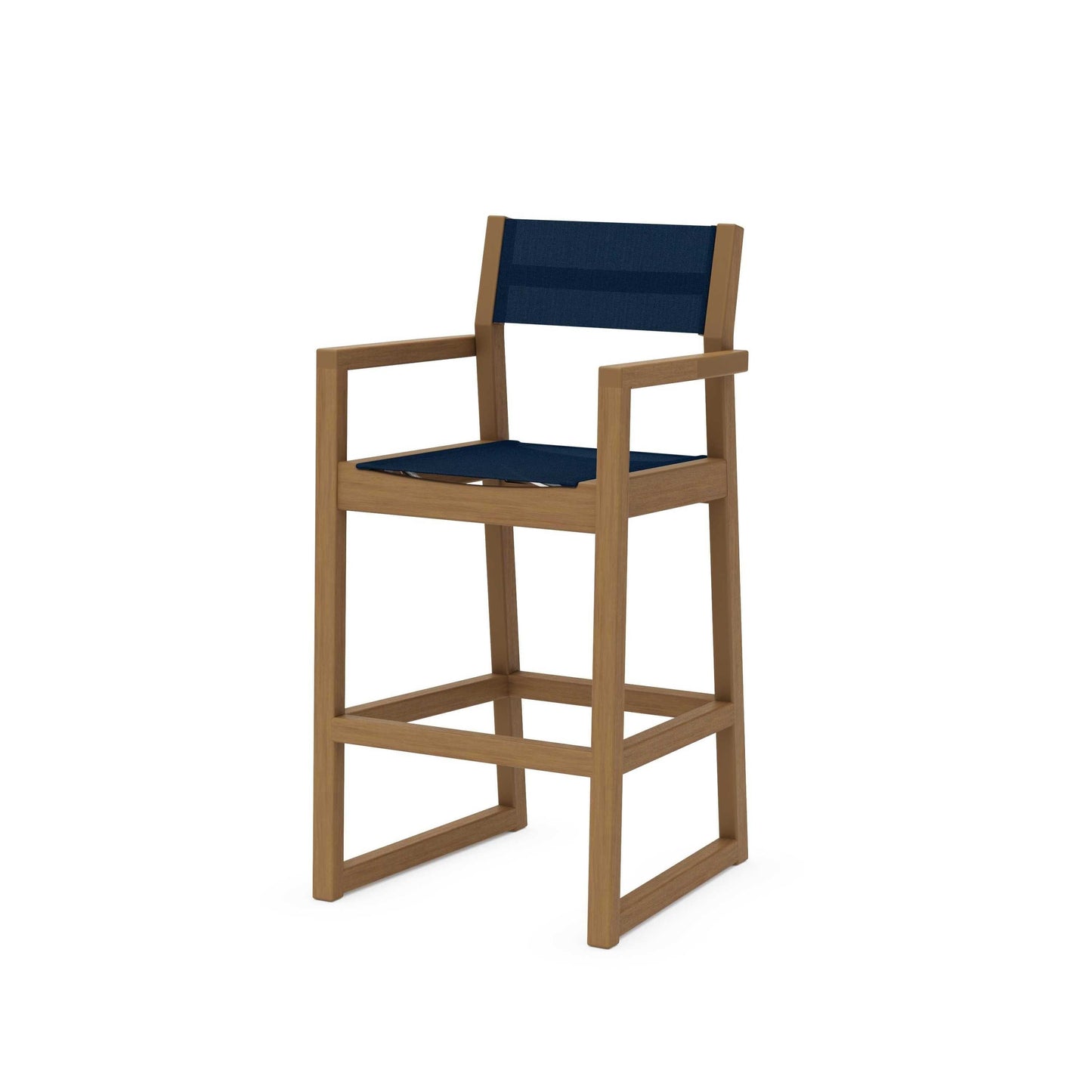 POLYWOOD EDGE Sling Bar Arm Chair — Natural / Navy Blue Sling