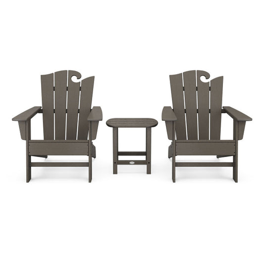 POLYWOOD Wave 3-Piece Adirondack Set with The Ocean Chair in Vintage Finish FREE SHIPPING