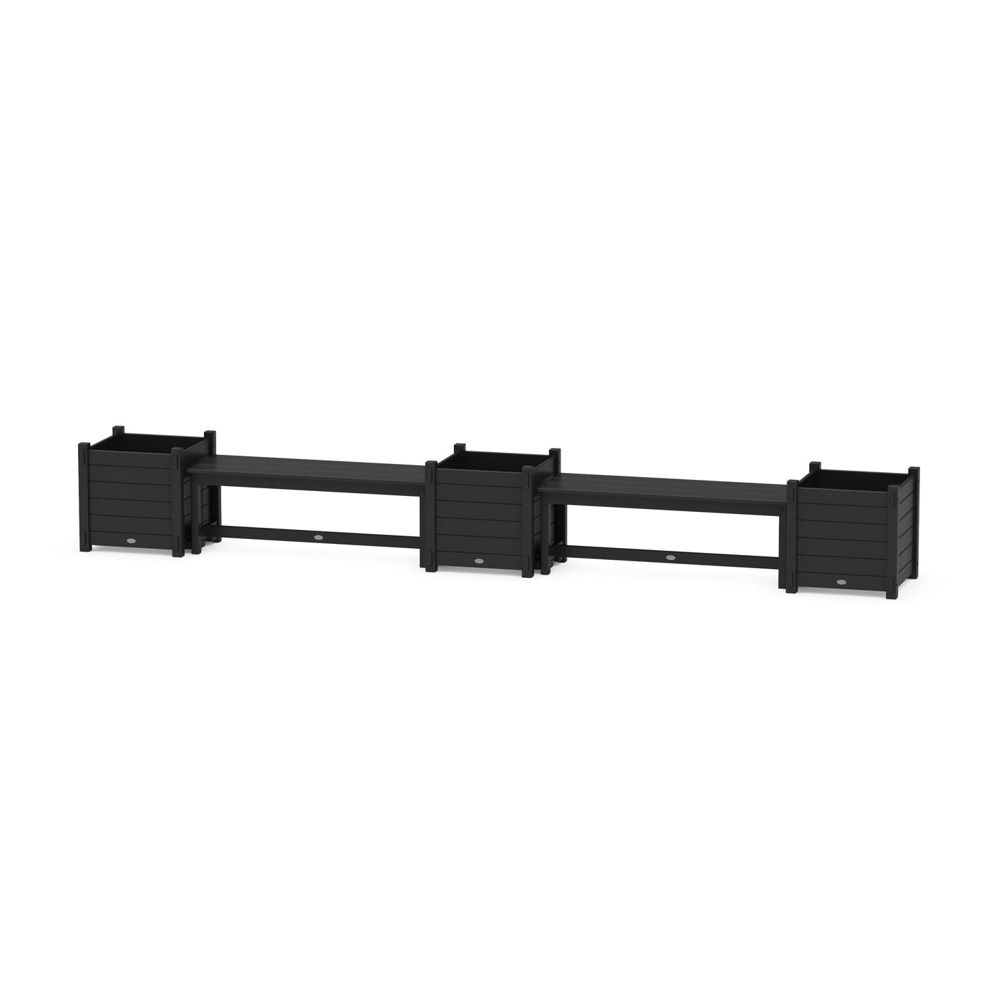 POLYWOOD 48" Nautical Straight Double Planter Bench Set - Large — Black