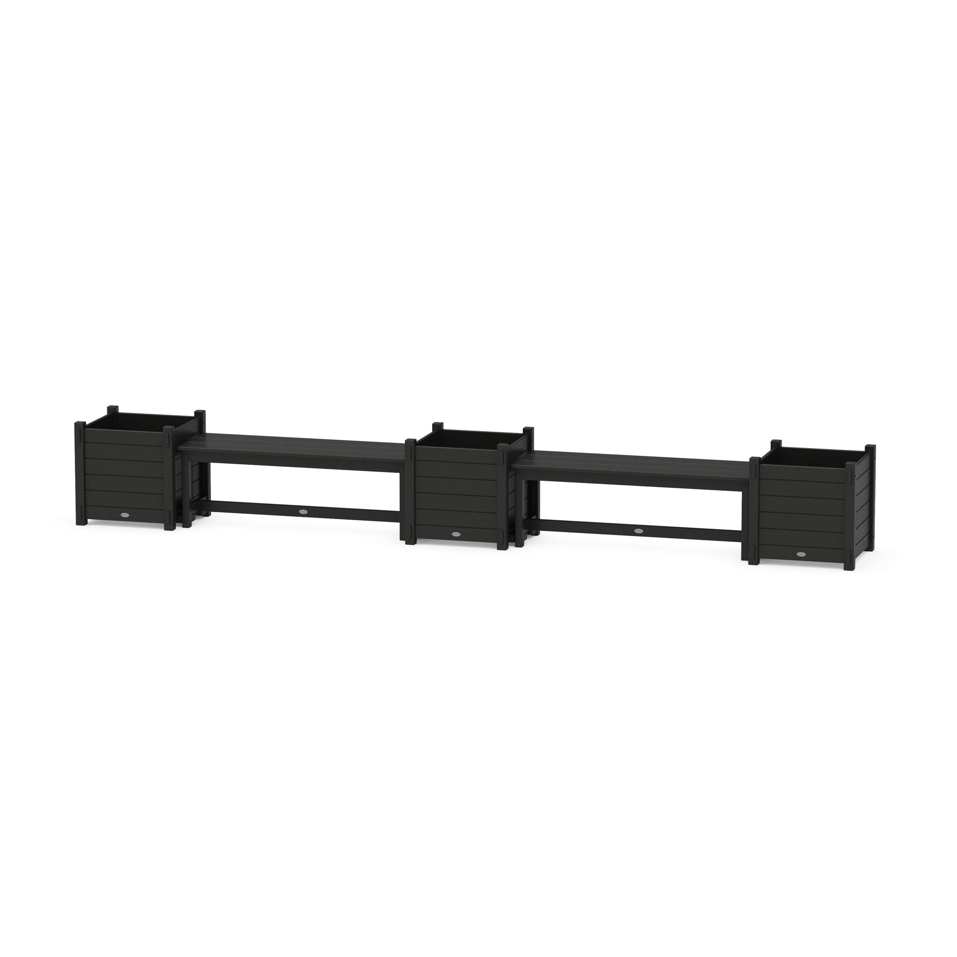 POLYWOOD 48" Nautical Straight Double Planter Bench Set - Large — Black