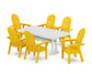 POLYWOOD Vineyard Curveback Adirondack Chair 7-Piece Farmhouse Dining Set with Trestle Legs — Lemon / White
