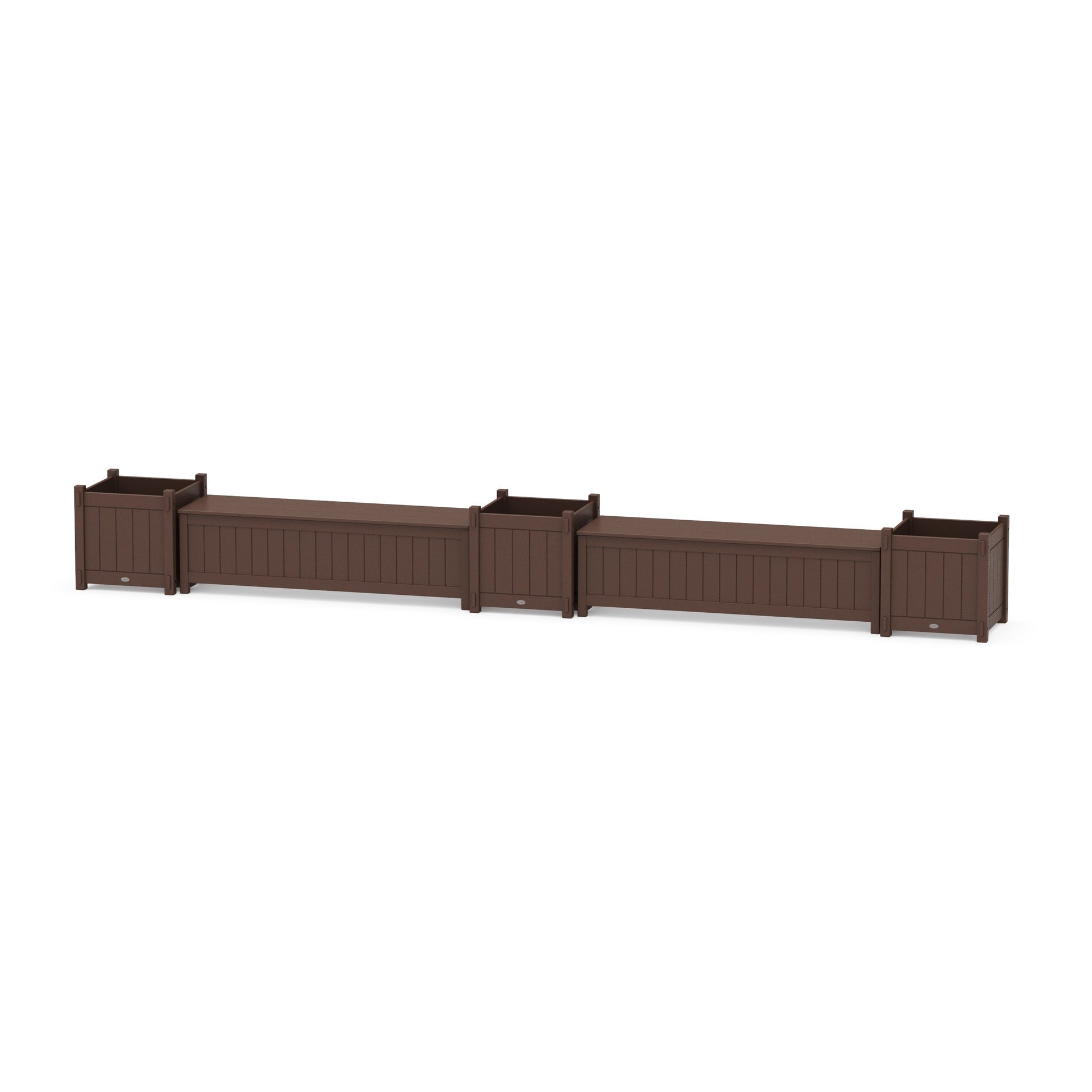 POLYWOOD 60" Vineyard Straight Double Planter Storage Bench Set- Large — Mahogany