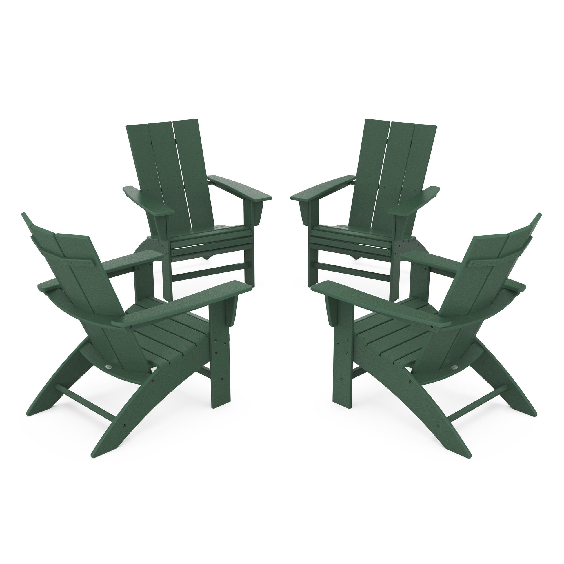 POLYWOOD 4-Piece Modern Curveback Adirondack Conversation Set — Green