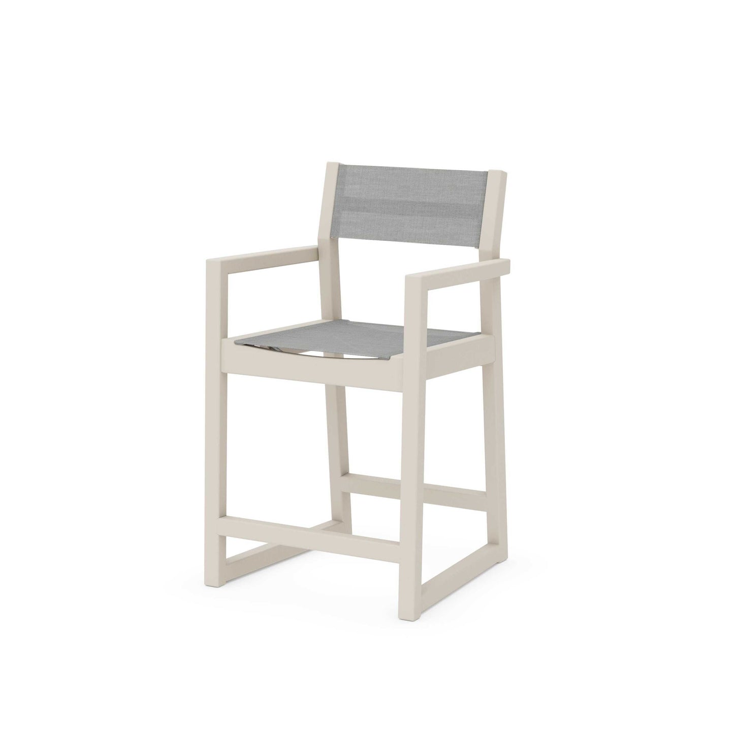 POLYWOOD EDGE Sling Counter Arm Chair — Sand / Metallic Sling