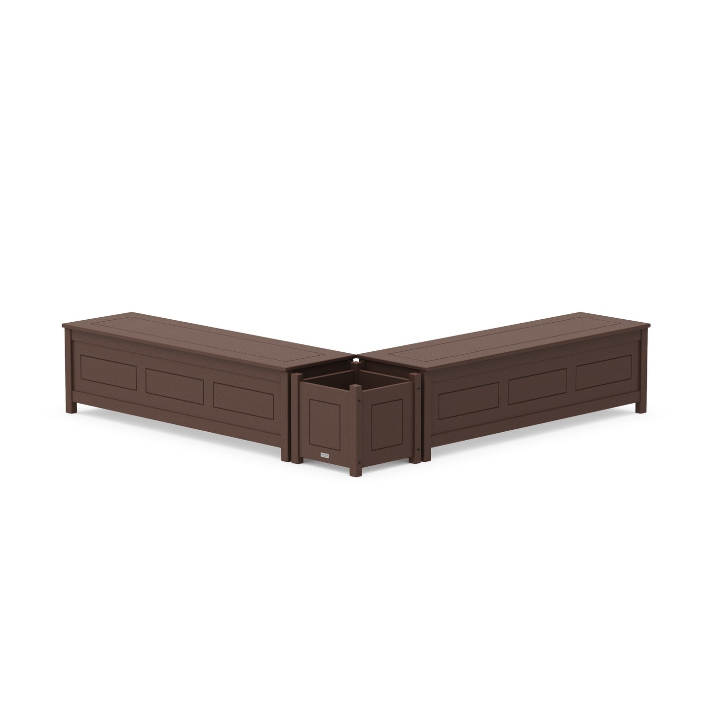 POLYWOOD 60" Country Living L- Shaped Planter Storage Bench Set — Mahogany