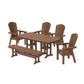 POLYWOOD Nautical Curveback Adirondack 6-Piece Dining Set with Bench — Teak