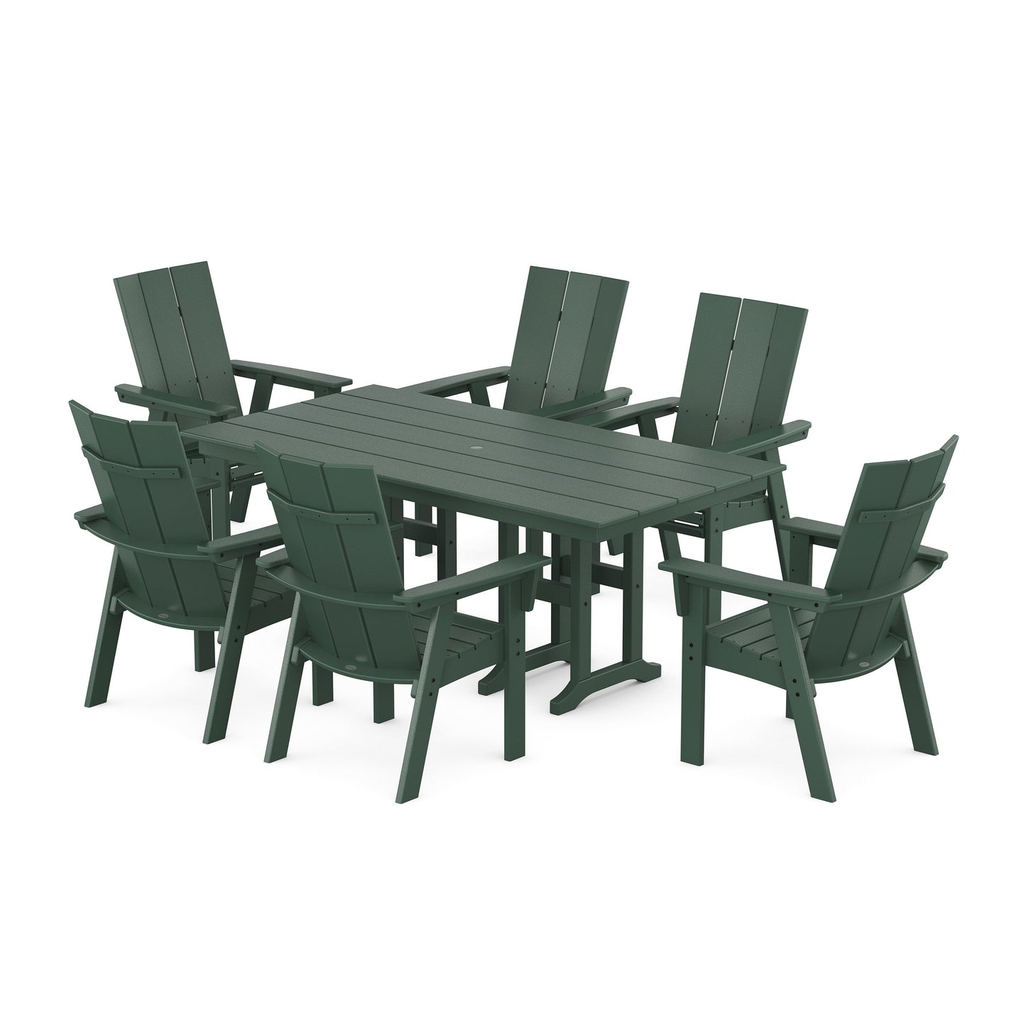 POLYWOOD Modern Curveback Adirondack 7-Piece Farmhouse Dining Set — Green