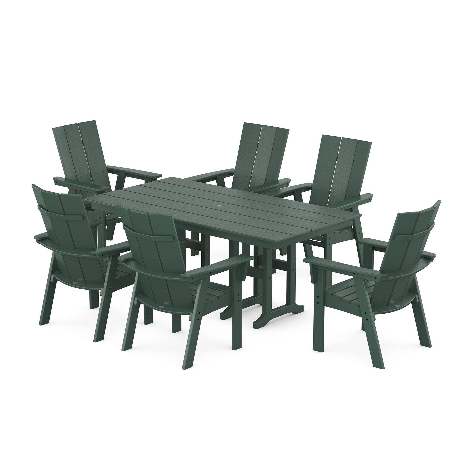 POLYWOOD Modern Curveback Adirondack 7-Piece Farmhouse Dining Set — Green
