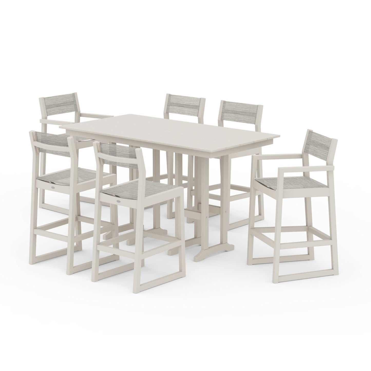 POLYWOOD EDGE Sling 7-Piece Farmhouse Bar Set — Sand / Birch Sling