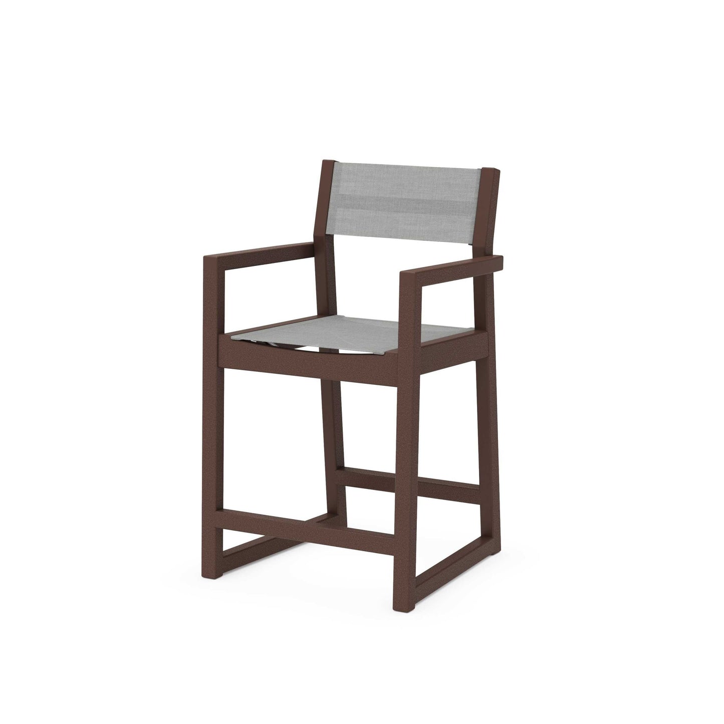 POLYWOOD EDGE Sling Counter Arm Chair — Mahogany / Metallic Sling