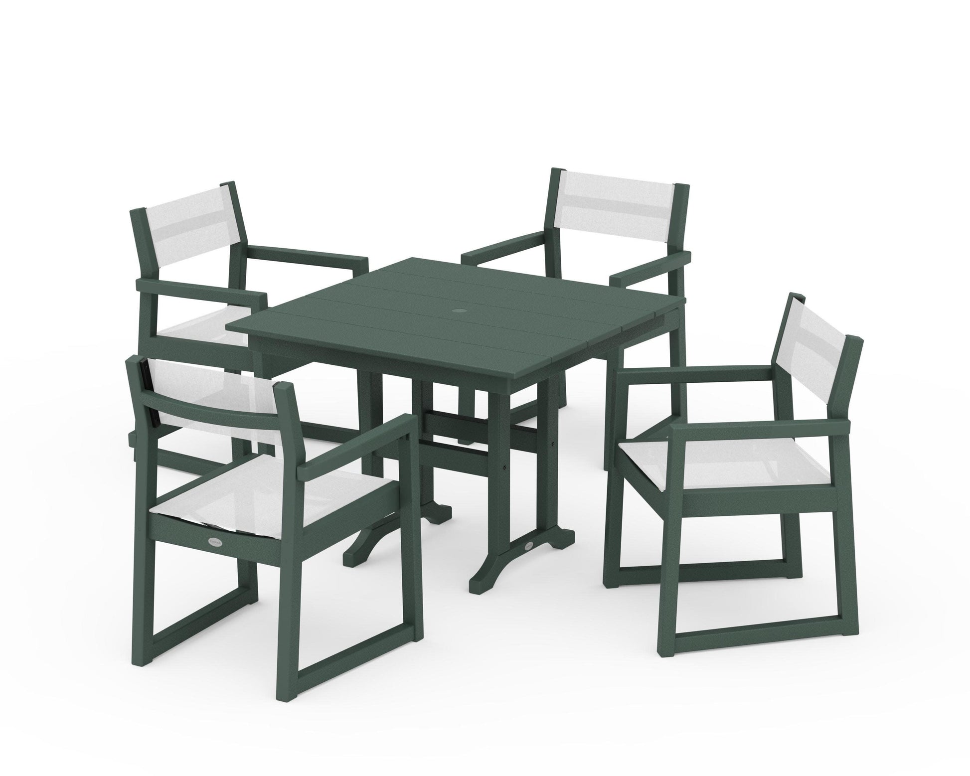 POLYWOOD EDGE Sling Arm Chair 5-Piece Farmhouse Dining Set — Green / White Sling