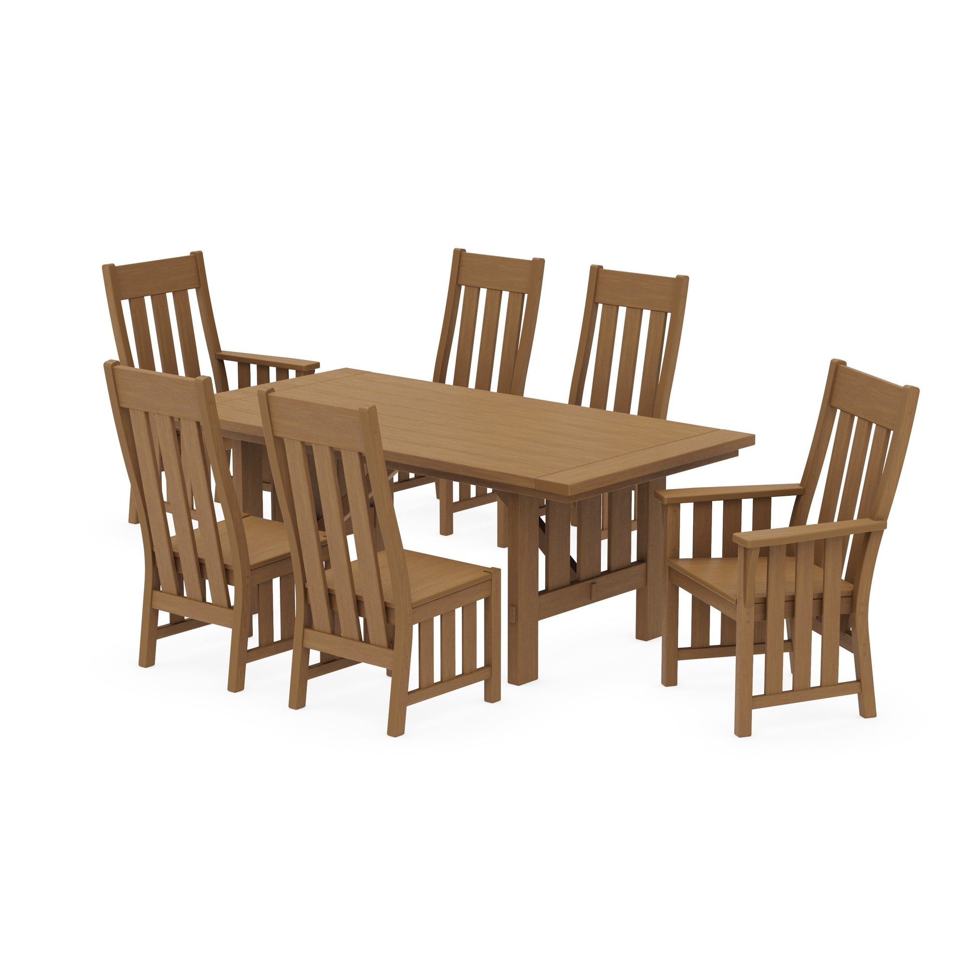 POLYWOOD Acadia 7-Piece Farmhouse Dining Set with Trestle Legs — Natural