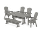 POLYWOOD Nautical Curveback Adirondack 6-Piece Farmhouse Dining Set with Trestle Legs and Bench — Slate Grey