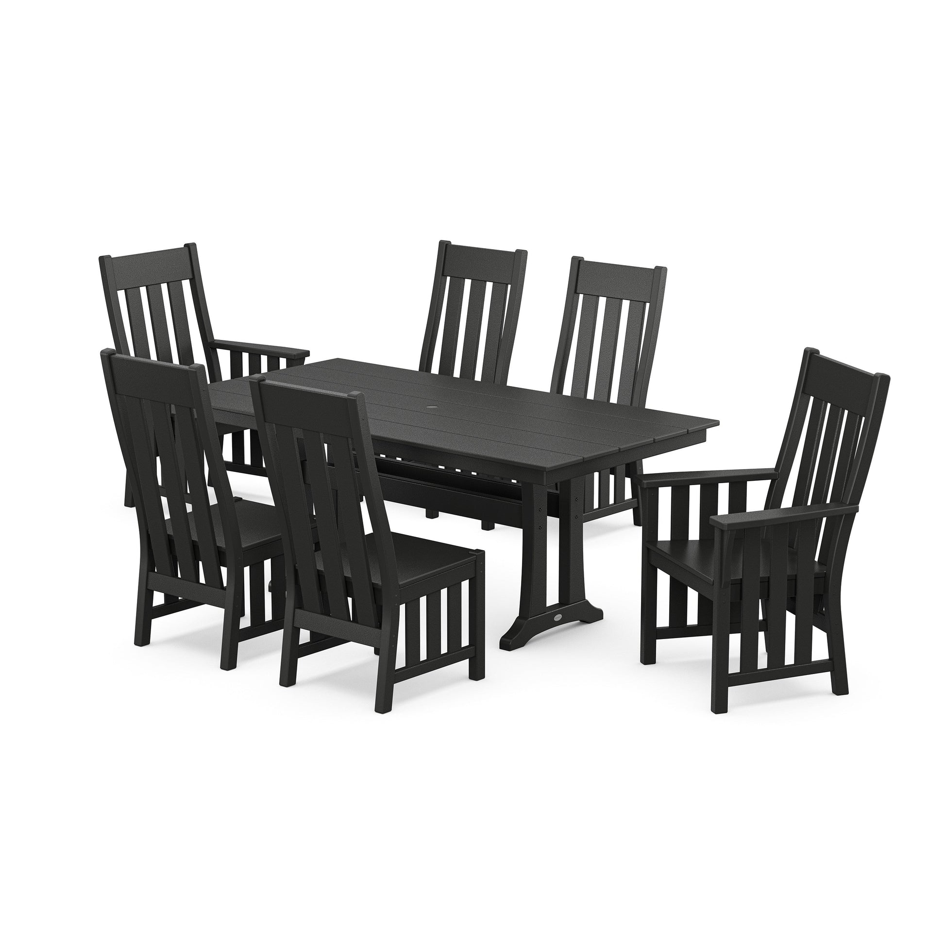POLYWOOD Acadia 7-Piece Farmhouse Dining Set with Trestle Legs — Black